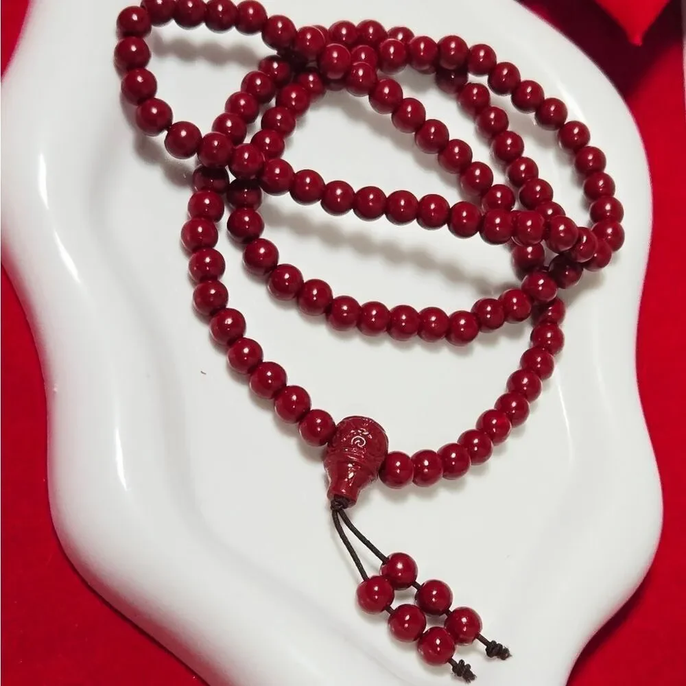 Red Cinnabar 108 Bead Wrap Bracelet Necklace Zodiac Natural Statement Jewelry